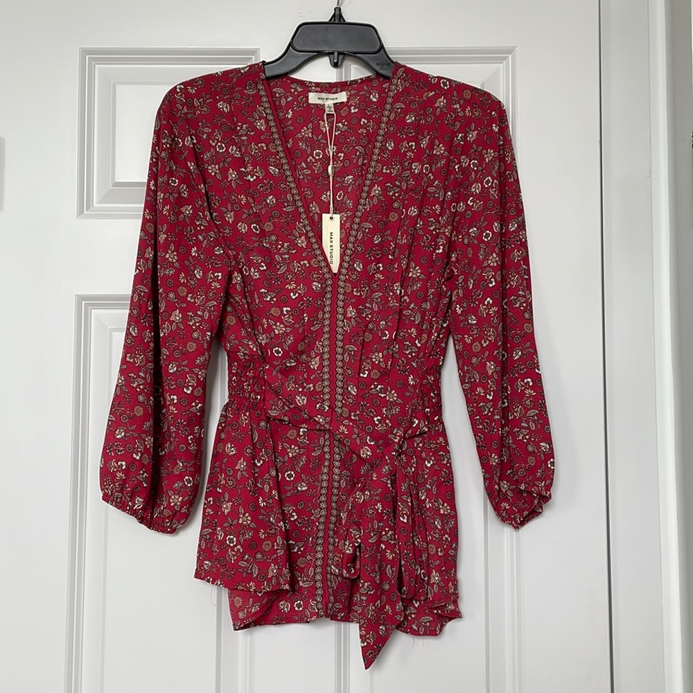MAX STUDIO Quarter Sleeve Tie Front Blouse size L